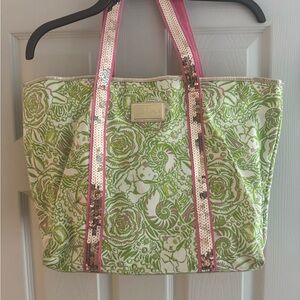 Greek (KD) Lilly Pulitzer Green and Pink Tote Bag